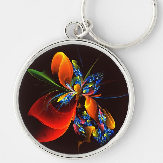 Blue Orange Floral Modern Abstract Art Pattern #03 Keychain (Front)