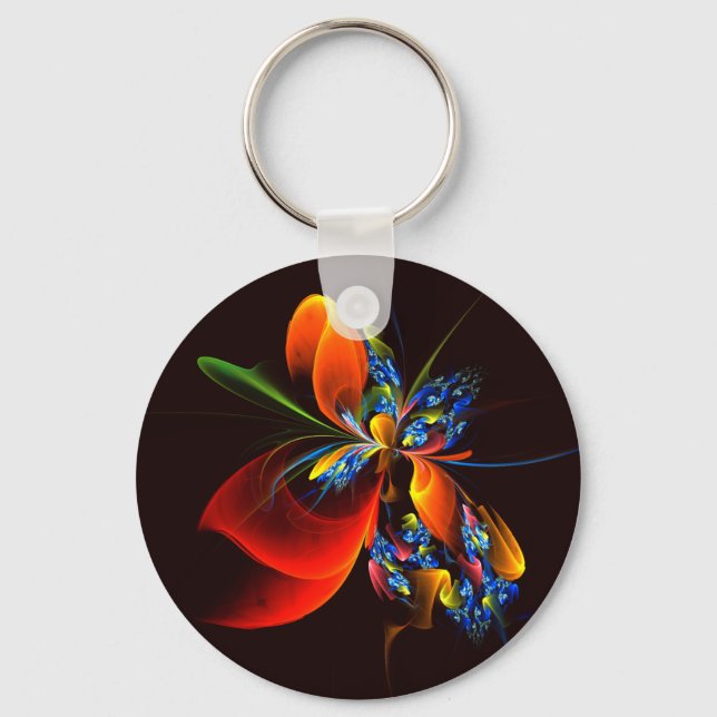 Blue Orange Floral Modern Abstract Art Pattern #03 Keychain (Front)