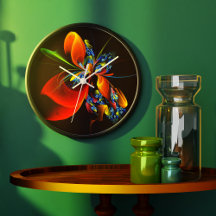 Blue Orange Floral Modern Abstract Art Pattern #03