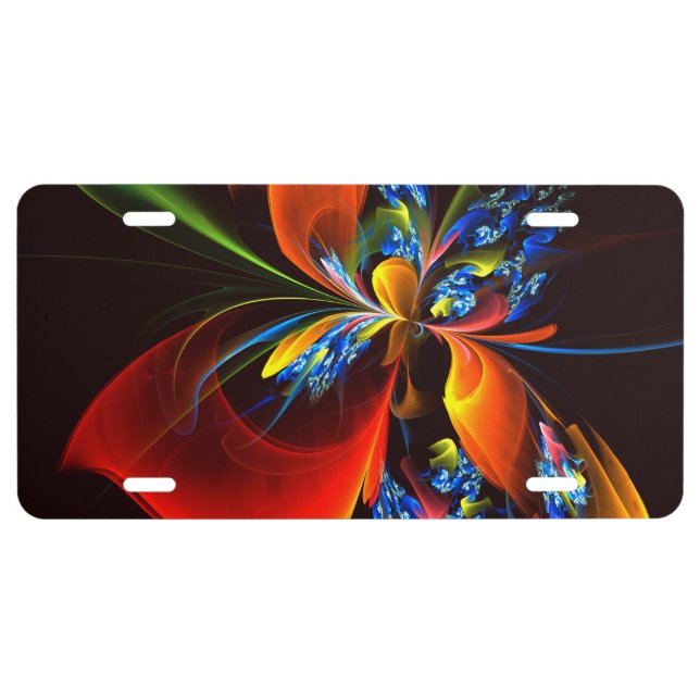 Blue Orange Floral Modern Abstract Art Pattern #03 License Plate (Front)