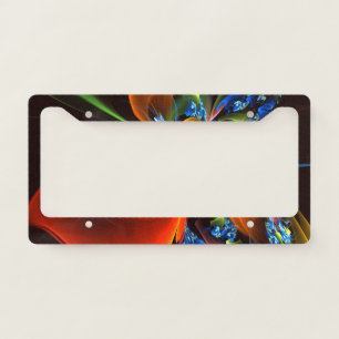 Blue Orange Floral Modern Abstract Art Pattern #03 License Plate Frame