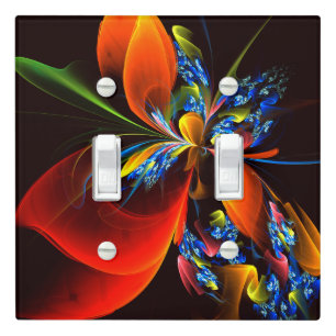 Blue Orange Floral Modern Abstract Art Pattern #03 Light Switch Cover