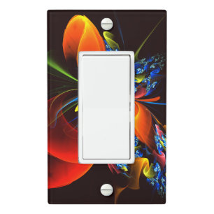 Blue Orange Floral Modern Abstract Art Pattern #03 Light Switch Cover