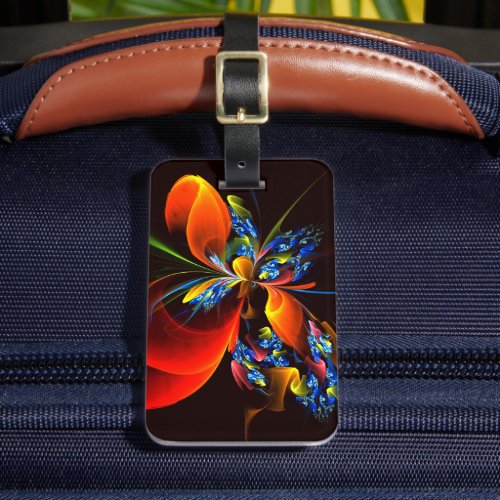 Blue Orange Floral Modern Abstract Art Pattern 03 Luggage Tag
