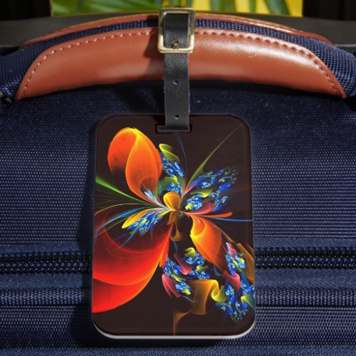 Blue Orange Floral Modern Abstract Art Pattern 03 Luggage Tag