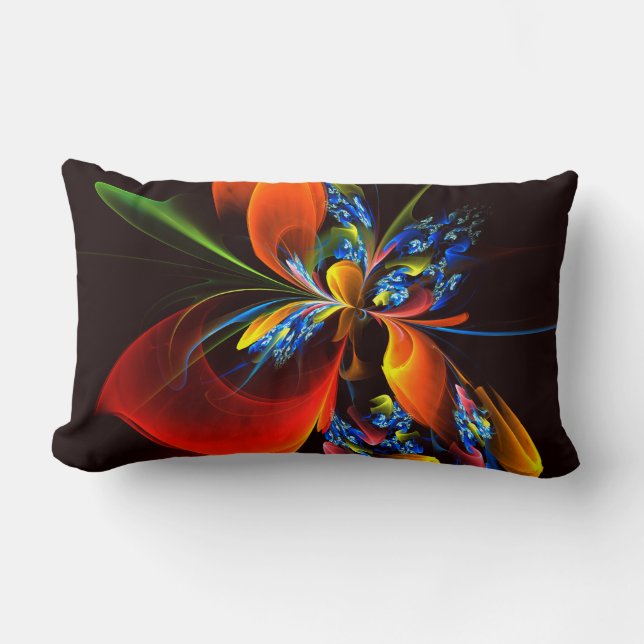 Blue Orange Floral Modern Abstract Art Pattern #03 Lumbar Pillow (Front)