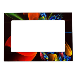 Blue Orange Floral Modern Abstract Art Pattern #03 Magnetic Frame