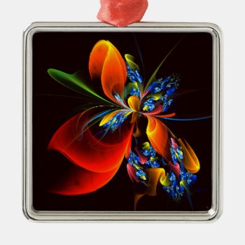 Blue Orange Floral Modern Abstract Art Pattern #03 Metal Ornament by OniArts at Zazzle