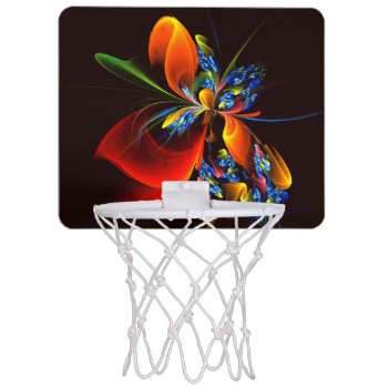 Blue Orange Floral Modern Abstract Art Pattern #03 Mini Basketball Hoop by OniArts at Zazzle