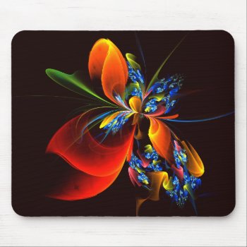 Blue Orange Floral Modern Abstract Art Pattern #03 Mouse Pad by OniArts at Zazzle