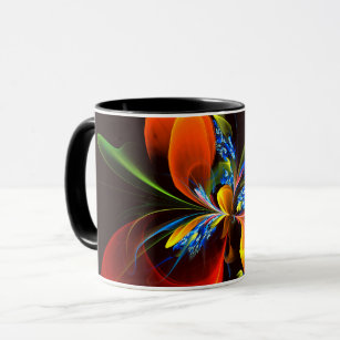 Blue Orange Floral Modern Abstract Art Pattern #03 Mug