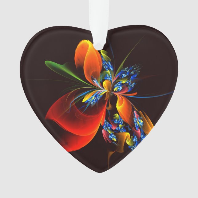 Blue Orange Floral Modern Abstract Art Pattern #03 Ornament (Front)