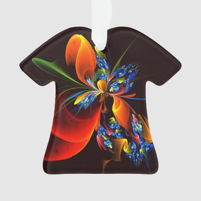 Blue Orange Floral Modern Abstract Art Pattern #03 Ornament (Front)