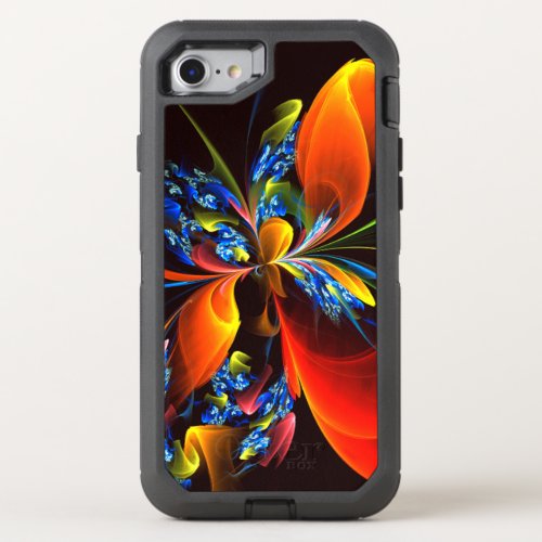 Blue Orange Floral Modern Abstract Art Pattern 03 OtterBox Defender iPhone SE87 Case