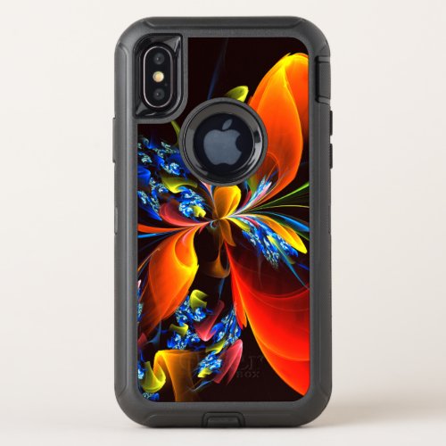 Blue Orange Floral Modern Abstract Art Pattern 03 OtterBox Defender iPhone X Case