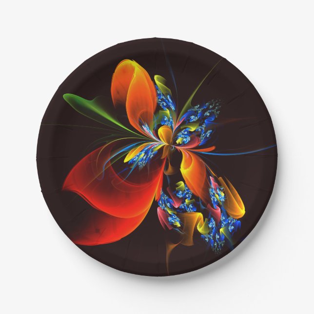 Blue Orange Floral Modern Abstract Art Pattern #03 Paper Plates (Front)