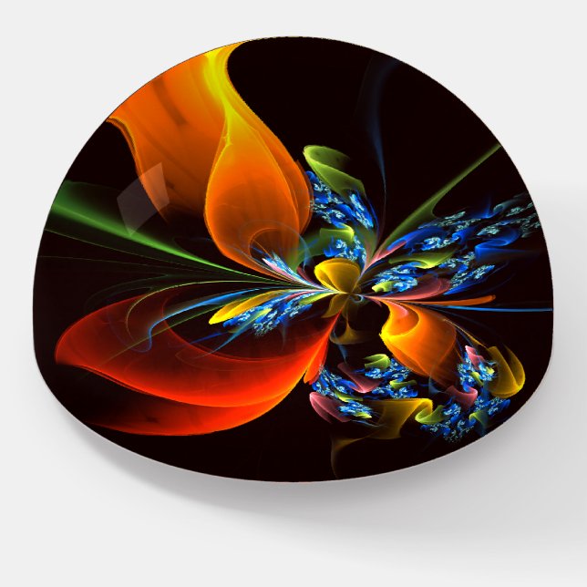 Blue Orange Floral Modern Abstract Art Pattern #03 Paperweight (Angled)
