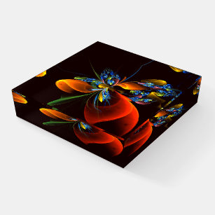 Blue Orange Floral Modern Abstract Art Pattern #03 Paperweight