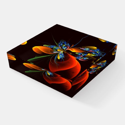 Blue Orange Floral Modern Abstract Art Pattern 03 Paperweight