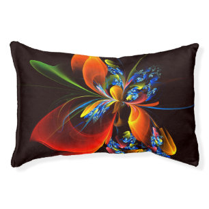 Blue Orange Floral Modern Abstract Art Pattern #03 Pet Bed