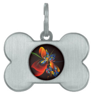 Blue Orange Floral Modern Abstract Art Pattern #03 Pet ID Tag