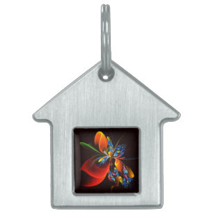 Blue Orange Floral Modern Abstract Art Pattern #03 Pet ID Tag