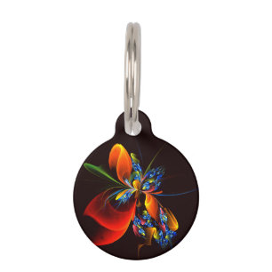 Blue Orange Floral Modern Abstract Art Pattern #03 Pet ID Tag