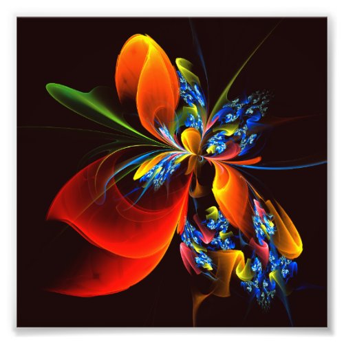 Blue Orange Floral Modern Abstract Art Pattern 03 Photo Print