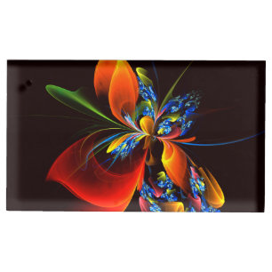 Blue Orange Floral Modern Abstract Art Pattern #03 Place Card Holder