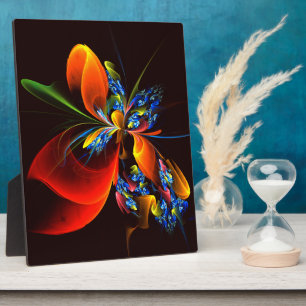 Blue Orange Floral Modern Abstract Art Pattern #03 Plaque