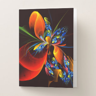 Blue Orange Floral Modern Abstract Art Pattern #03 Pocket Folder