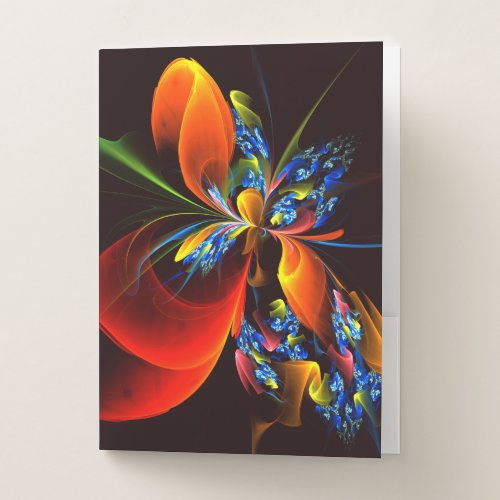 Blue Orange Floral Modern Abstract Art Pattern 03 Pocket Folder