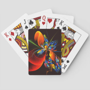 Blue Orange Floral Modern Abstract Art Pattern #03 Poker Cards