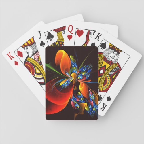 Blue Orange Floral Modern Abstract Art Pattern 03 Poker Cards
