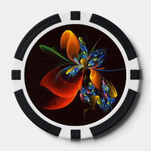 Blue Orange Floral Modern Abstract Art Pattern #03 Poker Chips