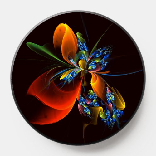Blue Orange Floral Modern Abstract Art Pattern 03 PopSocket