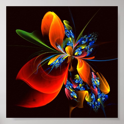 Blue Orange Floral Modern Abstract Art Pattern 03 Poster