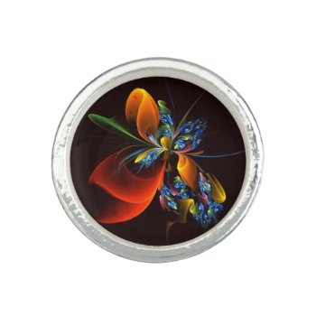 Blue Orange Floral Modern Abstract Art Pattern #03 Ring by OniArts at Zazzle