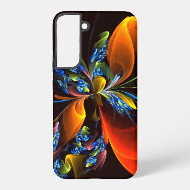 Blue Orange Floral Modern Abstract Art Pattern #03 Samsung Galaxy Case (Back)