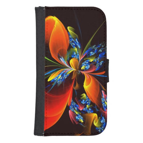 Blue Orange Floral Modern Abstract Art Pattern 03 Galaxy S4 Wallet Case