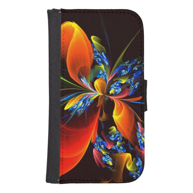 Blue Orange Floral Modern Abstract Art Pattern #03 Samsung Galaxy Wallet Case (Front)