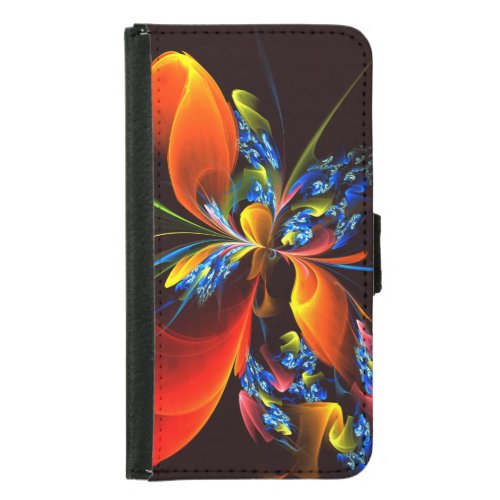 Blue Orange Floral Modern Abstract Art Pattern 03 Samsung Galaxy S5 Wallet Case