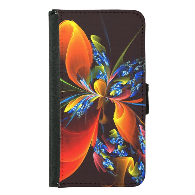 Blue Orange Floral Modern Abstract Art Pattern #03 Samsung Galaxy Wallet Case (Front)
