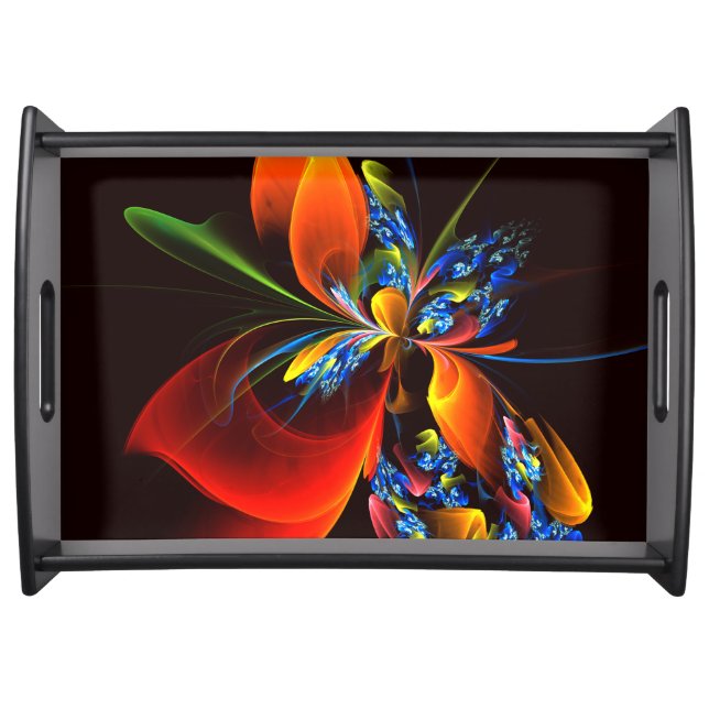 Blue Orange Floral Modern Abstract Art Pattern #03 Serving Tray (Front)