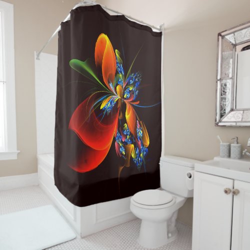 Blue Orange Floral Modern Abstract Art Pattern 03 Shower Curtain