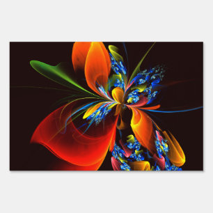 Blue Orange Floral Modern Abstract Art Pattern #03 Sign