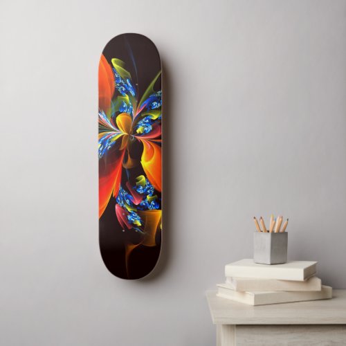 Blue Orange Floral Modern Abstract Art Pattern 03 Skateboard