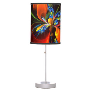 Blue Orange Floral Modern Abstract Art Pattern #03 Table Lamp