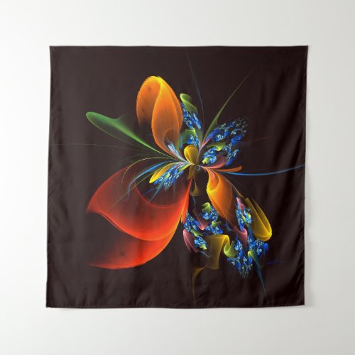 Blue Orange Floral Modern Abstract Art Pattern 03 Tapestry