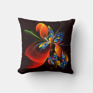 Blue Orange Floral Modern Abstract Art Pattern #03 Throw Pillow